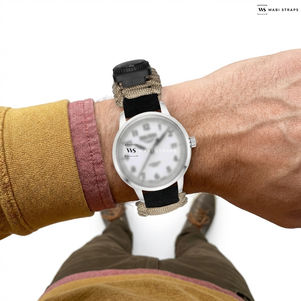 Beige Woven Nylon Watch Strap on Bruno Sohnle Glashutte Hamburg Automatik Small