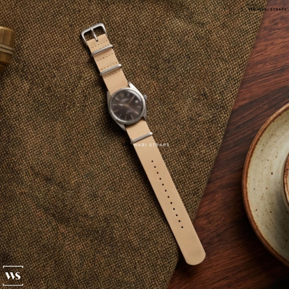 Beige Aged Rustic Leather Watch Strap on Tudor Prince Oysterdate