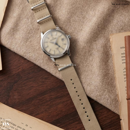 Beige Solid Plain Nylon Watch Strap on Grand Seiko Elegance GMT SBGM221