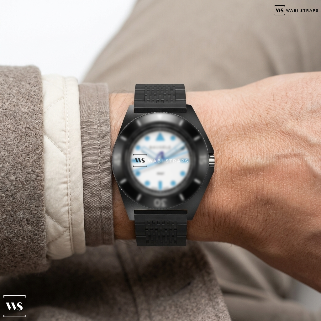 Black 15-Row Rice Beads Metal Watch Bracelet on Bausele X Seconde/Seconde | PERSPECTIVE White Dial