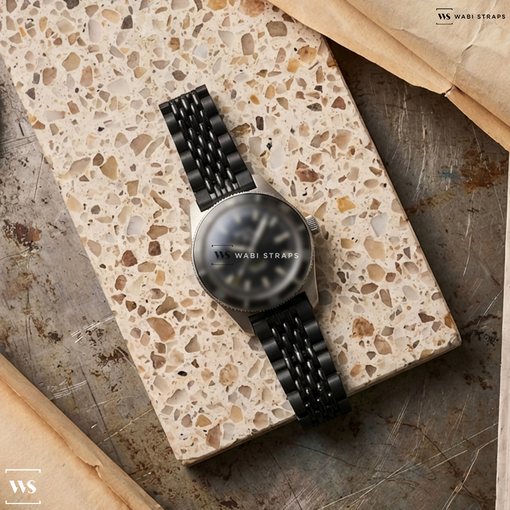 Black 5-Row Rice Beads Metal Watch Bracelet on Ball Engineer II M Skindiver Heritage