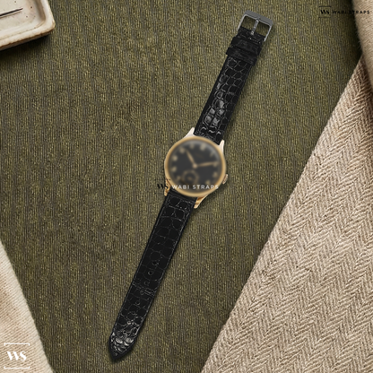 Black Alligator Grain Leather Watch Strap on Longines