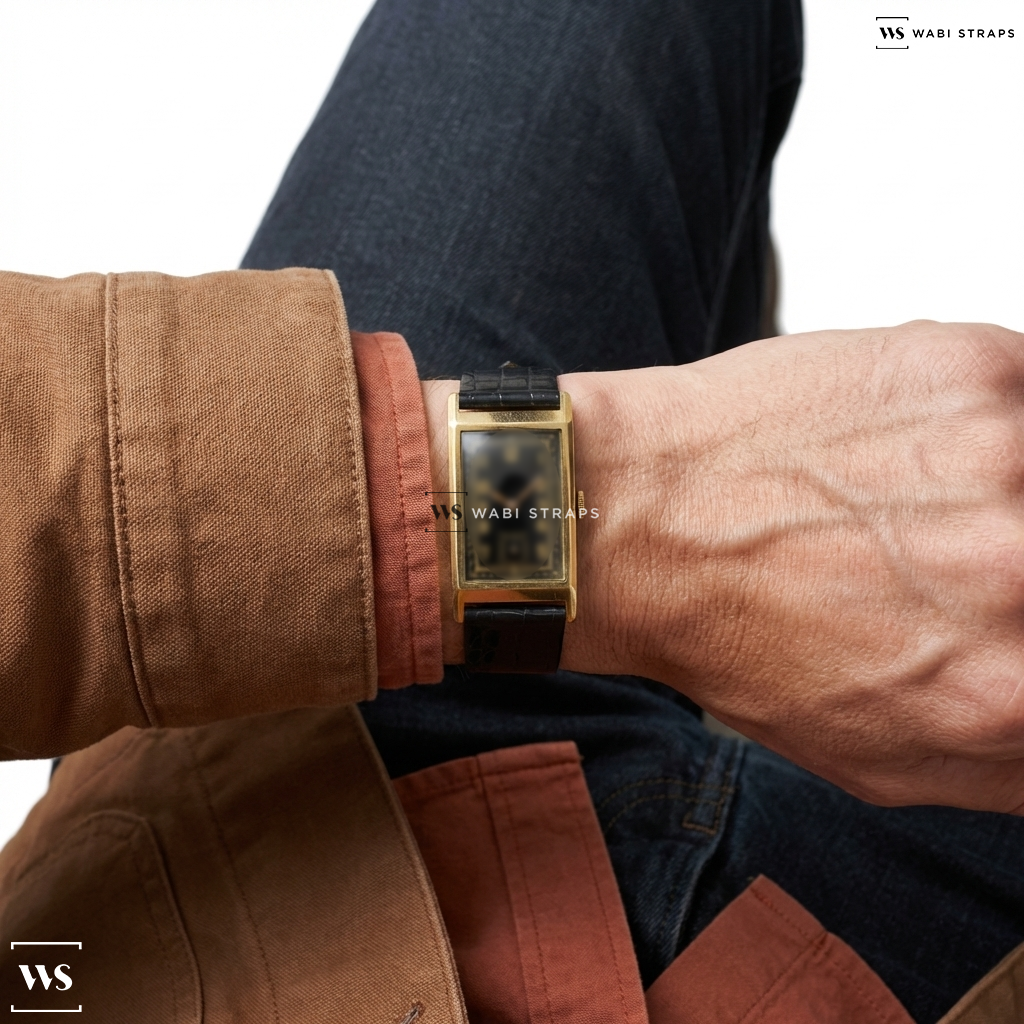 Black Alligator Grain Leather Watch Strap on Anonymous Tank