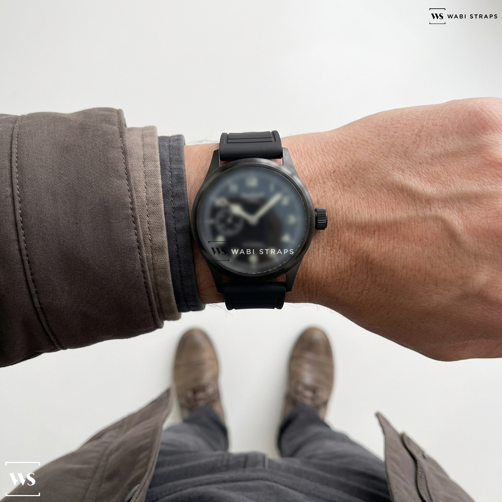 Black Smooth Rubber Watch Strap on HANHART PREVENTOR9 S 752.710-7010 LIMITED EDITION MEN WATCH