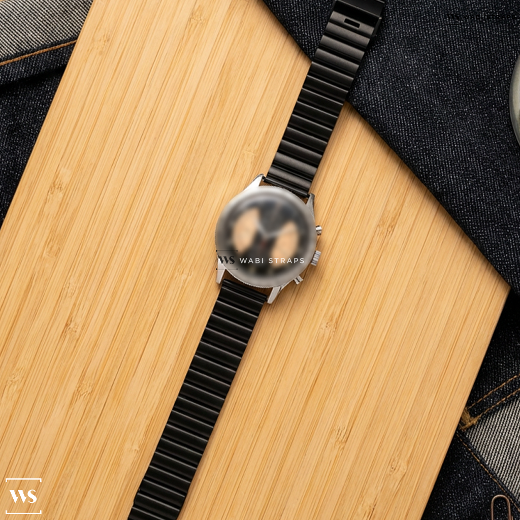 Black Single Link Metal Watch Bracelet on Reservoir Sonomaster Chronograph 43mm Mens Watch RSV04.SN/136.BL