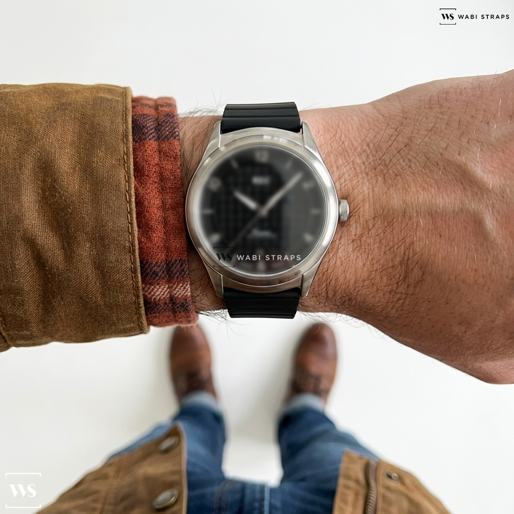 Black Single Link Metal Watch Bracelet on REC Watches Tourer Onyx