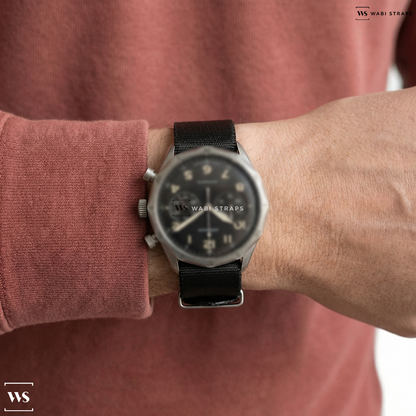 Black Basic Nylon Watch Strap on Junghans Meister Pilot