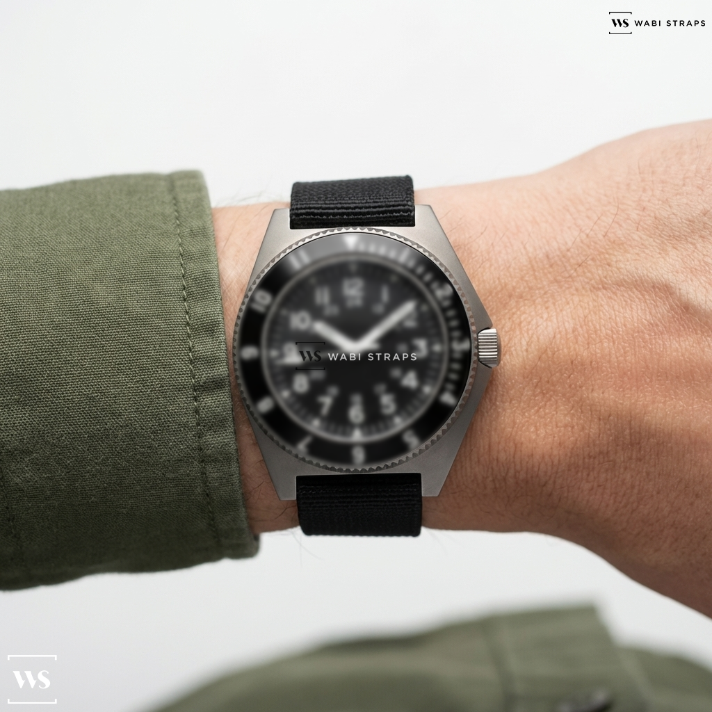 Black Basic Nylon Watch Strap on Benrus Type II