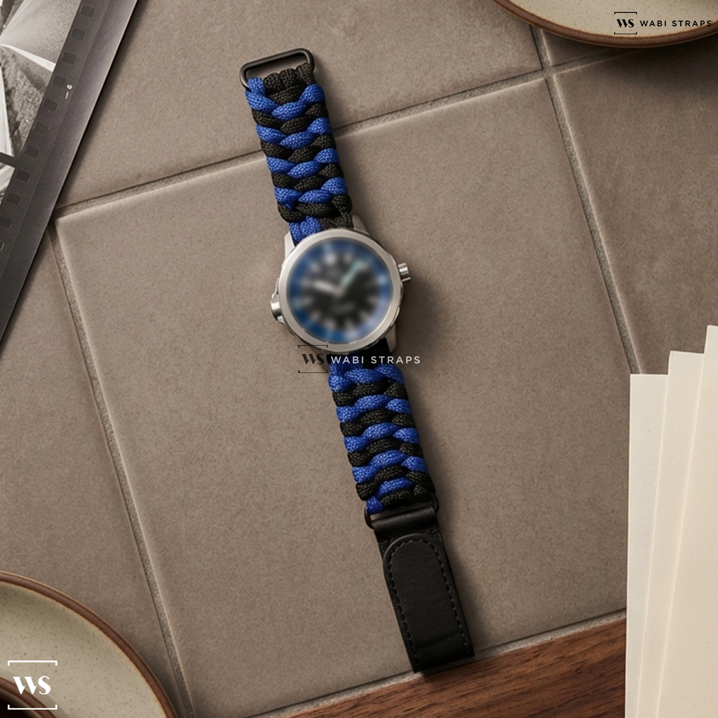 Black/Blue Woven Nylon Watch Strap on IWC Aquatimer Automatic 42mm IW328803