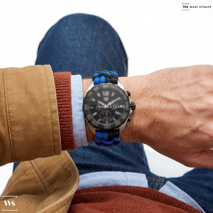 Black/Blue Woven Nylon Watch Strap on TAG Heuer Formula 1 43mm Quartz Chronograph 43mm Mens Watch CAZ1010.FT8024