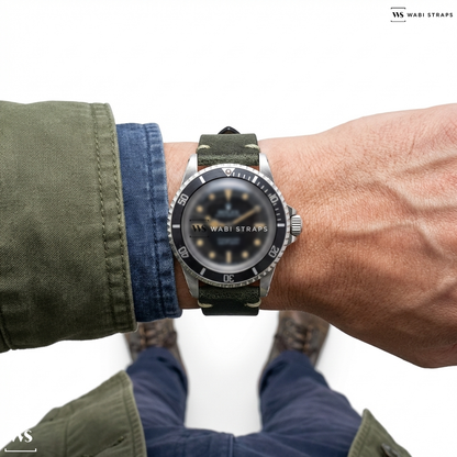 Black Buffed Leather Watch Strap on Rolex Submariner Ref. 5513 “Pumpkin”