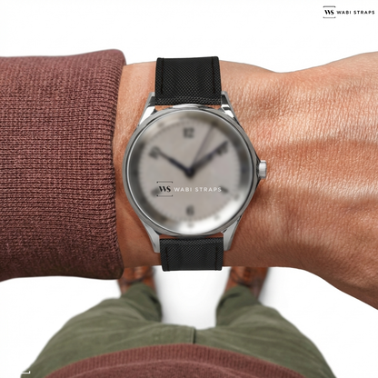 Black Hybrid Leather Watch Strap on Anordain Model 1 Precious Metal Series