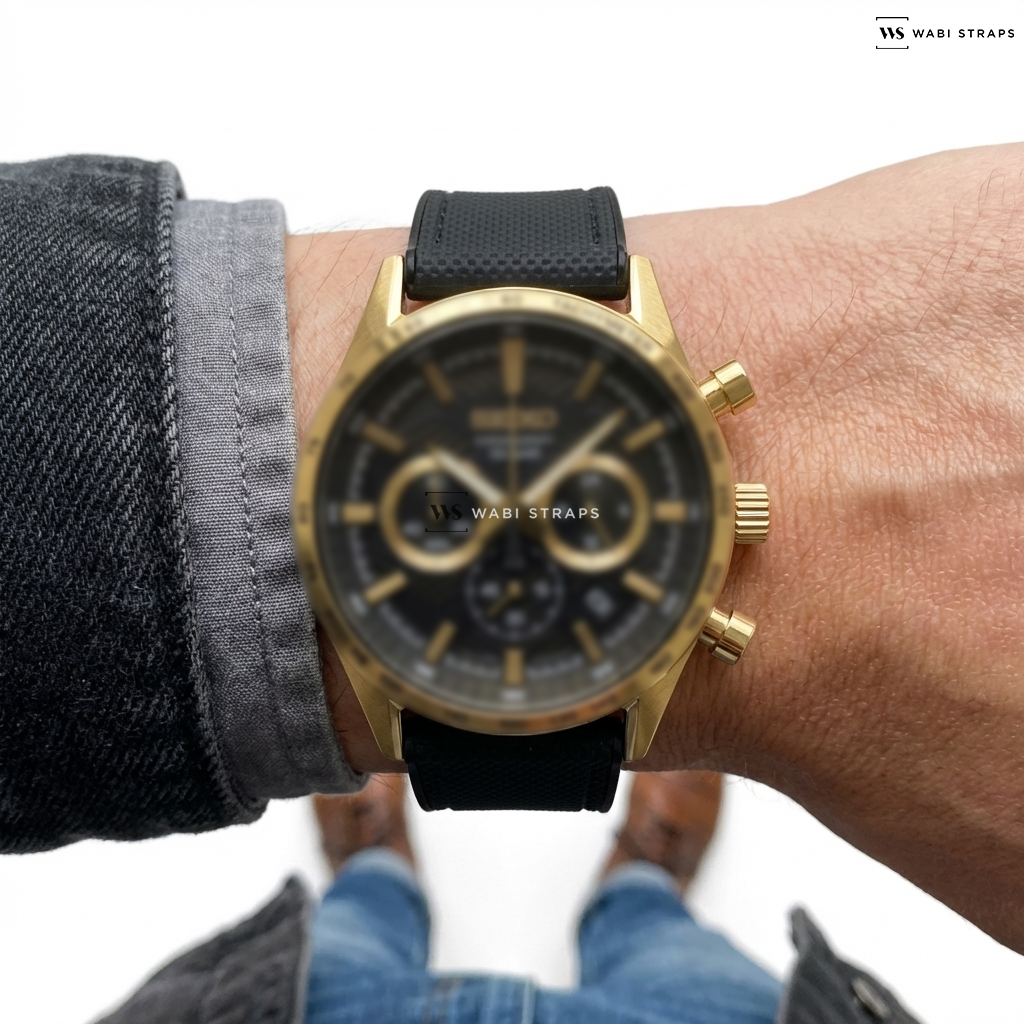 Black Hybrid Canvas Watch Strap on SEIKO SSB446P1 CONCEPTUAL QUARTZ CHRONOGRAPH MEN WATCH