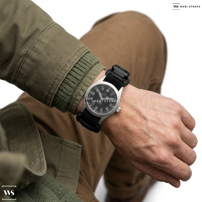 Black Woven Nylon Watch Strap on Hamilton Khaki Field Quartz 33mm