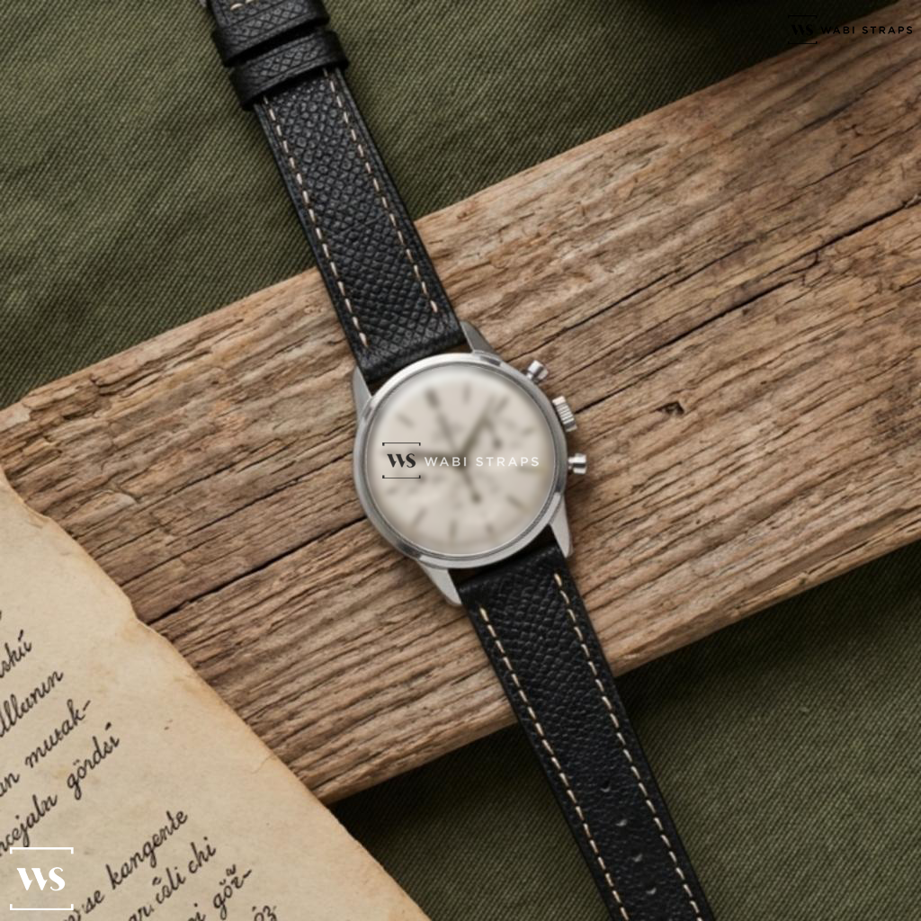 Black Pebbled Leather Watch Strap on Omega Seamaster Cal. 321