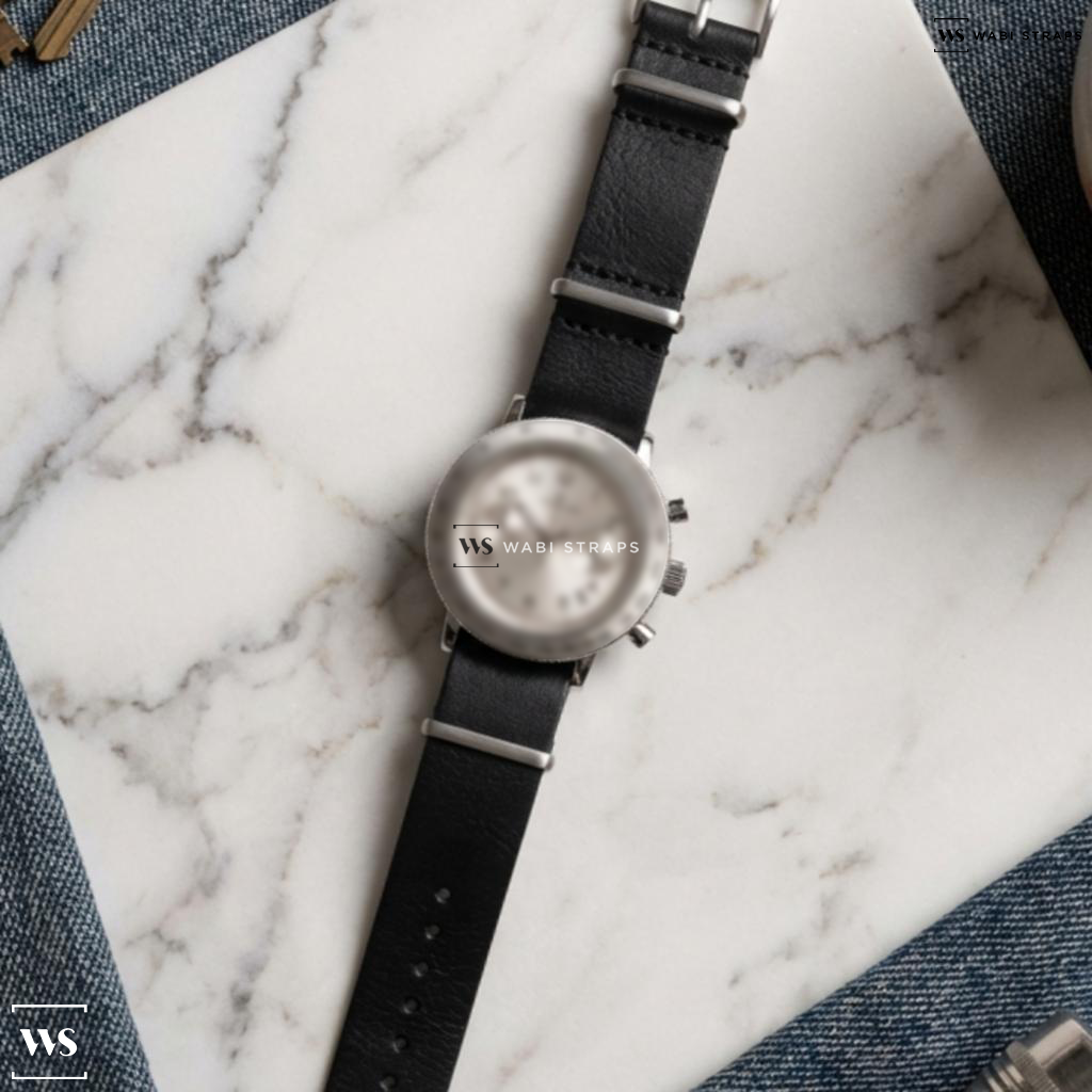 Black Smooth Matte Pu Leather Watch Strap on Le Coultre Diamond Disco Volante