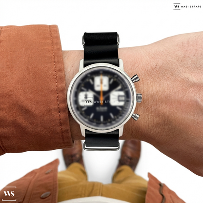 Black Smooth Matte Pu Leather Watch Strap on Le Jour Incabloc Vintage Chronograph