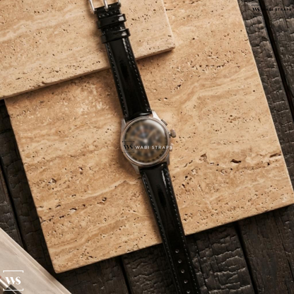 Black Glossy Leather Watch Strap on Parker Chronograph