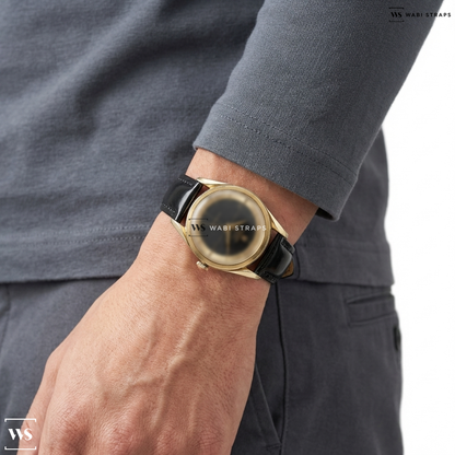 Black Glossy Leather Watch Strap on Universal Geneve Polarouter