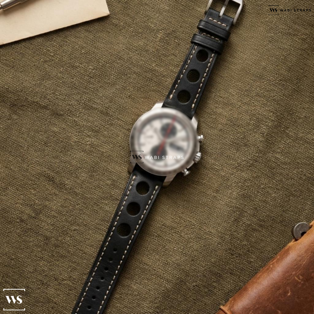 Black Perforated Leather Watch Strap on Grand Prix de Monaco Historique 2016 Race Edition Automatic Men's Watch