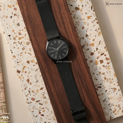 Black Fine Metal Link Metal Watch Bracelet on Skagen Denmark Black Bauhaus