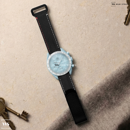 Black Hybrid Leather Watch Strap on MOONSWATCH MISSION TO URANUS