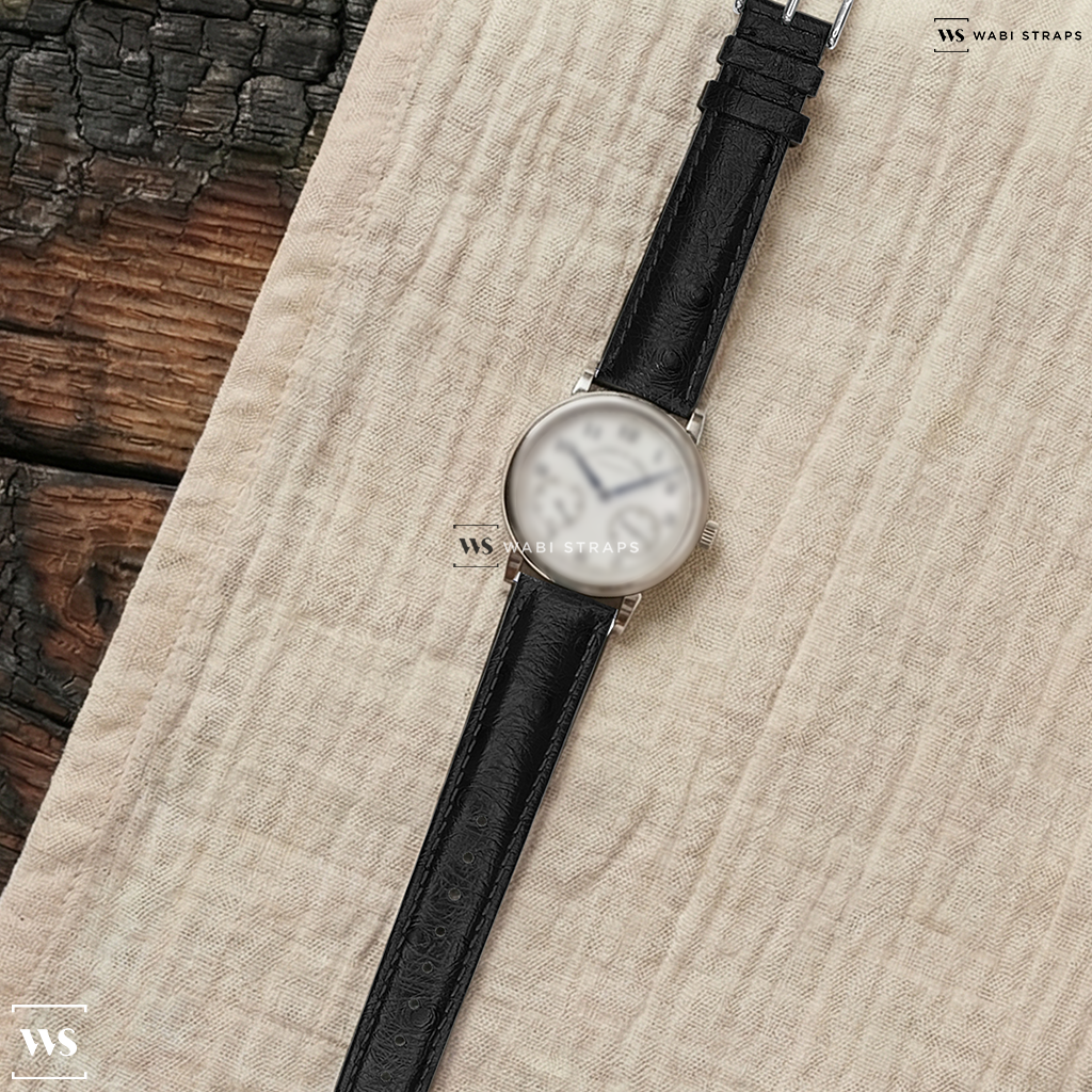 Black Ostrich Grain Leather Watch Strap on A. Lange and Sohne 1815 234.026 Up & Down 18K White Gold 2018
