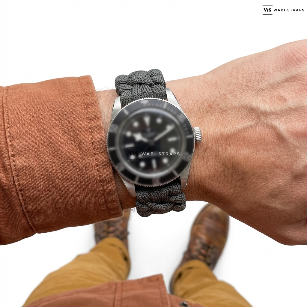 Black Woven Nylon Watch Strap on Tudor Black Bay 41mm steel case steel bracelet M7941A1A0NU-0001