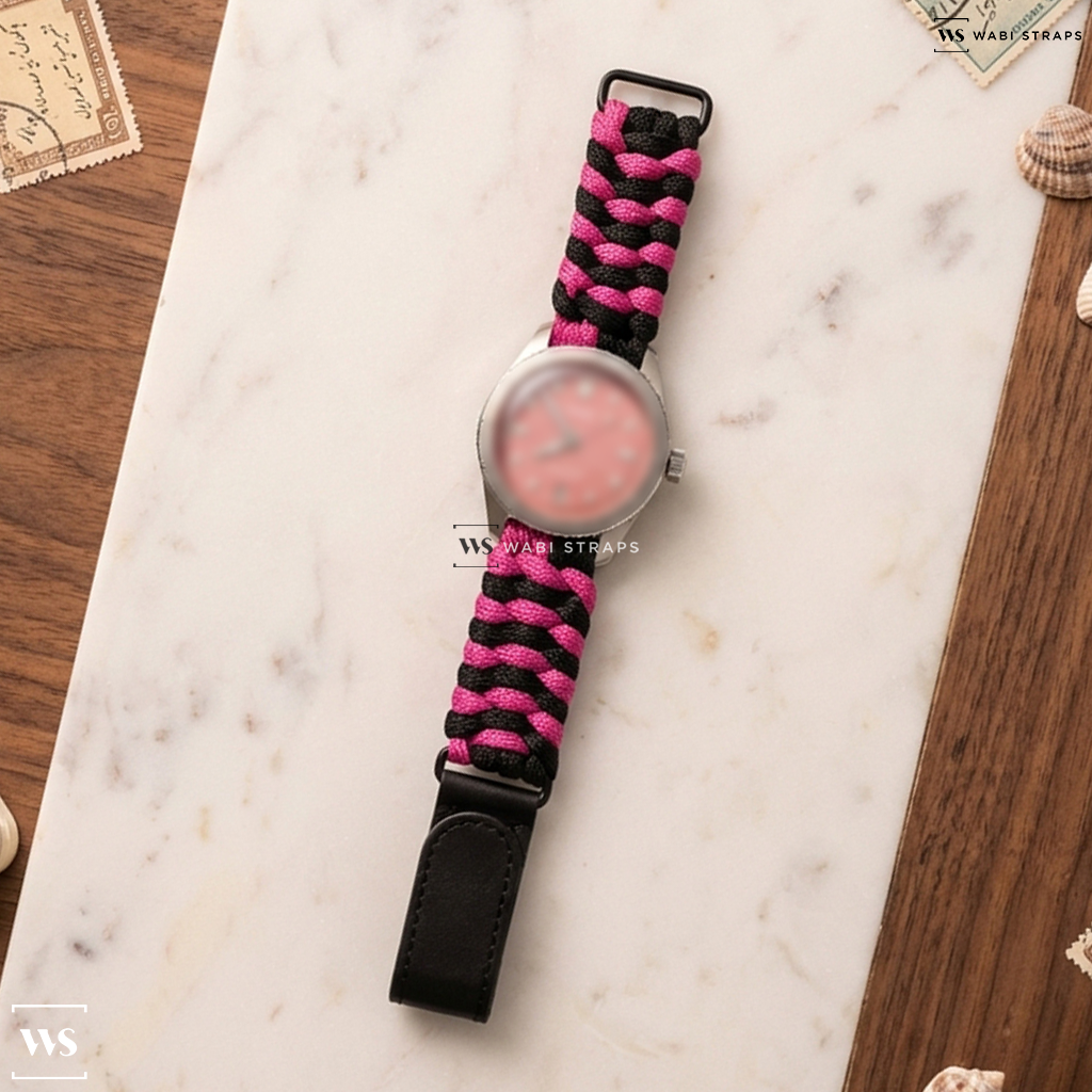 Black/Pink Woven Nylon Watch Strap on Oris Divers Heritage 1965 38mm Unisex Watch Pink Fabric 01 733 7771 4058-07 3 19 04S