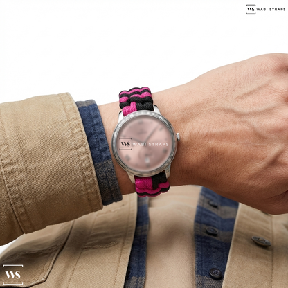 Black/Pink Woven Nylon Watch Strap on Omega De Ville Prestige Co-Axial Master Chronometer Power Reserve 41mm Mens Watch Pink O43413412110001