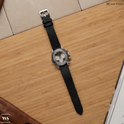 Black Stingray Grain Leather Watch Strap on Zenith Chronomaster El Primero Panda Dial SS / Bracelet