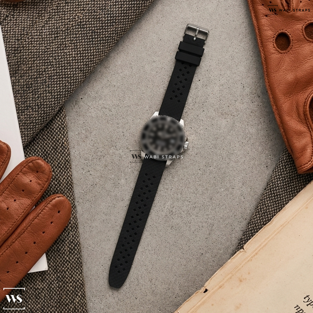 Black Textured Rubber Watch Strap on Rolex Sea Dweller Deep Sea 136660