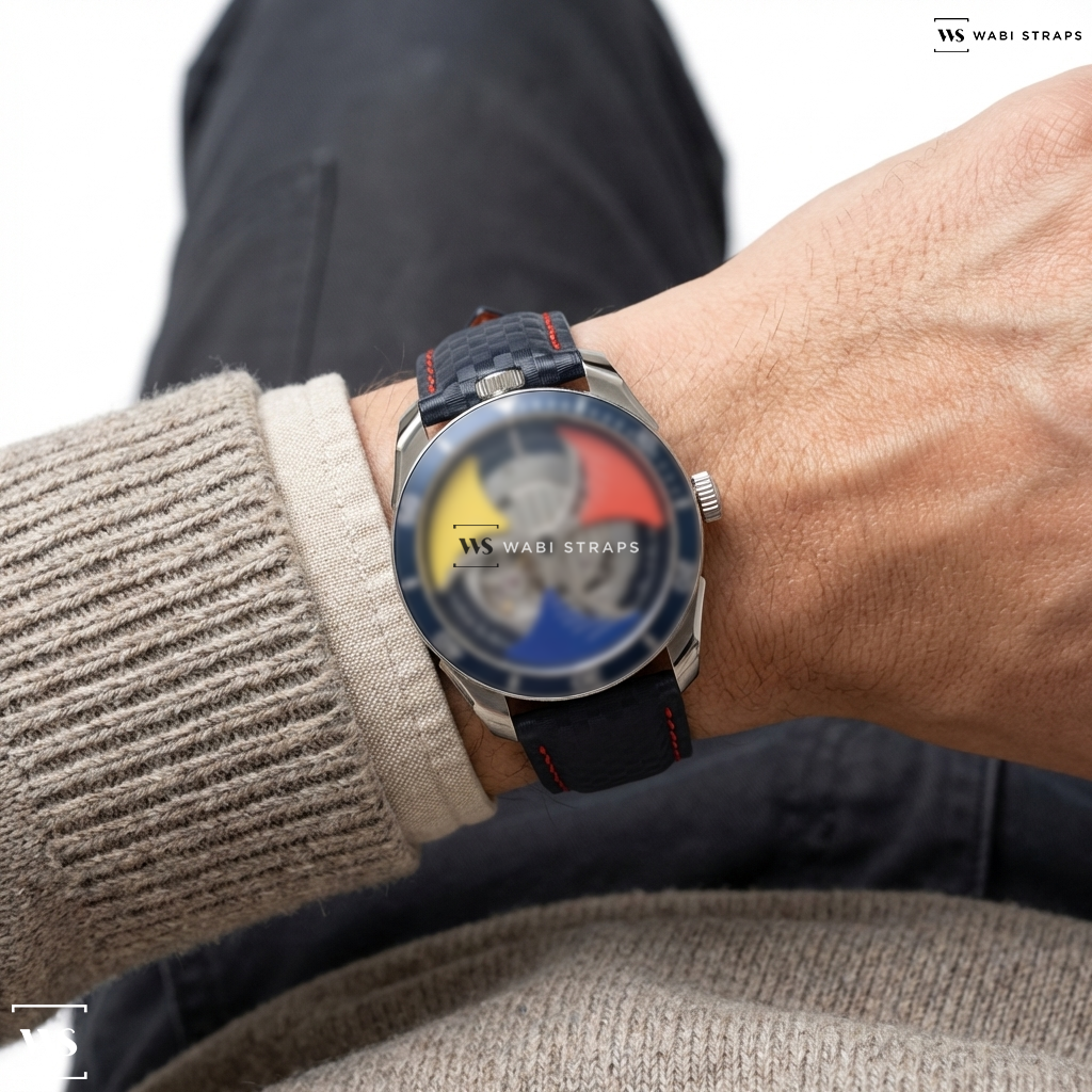 Black/Red Carbon Fibre Leather Watch Strap on MB&F MAD 1 "Time To Love" Limited Edition 2024