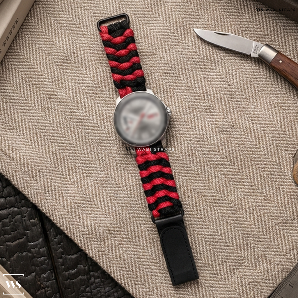 Black/Red Woven Nylon Watch Strap on Chopard Mille Miglia GTS Automatic 43mm 168566-3016