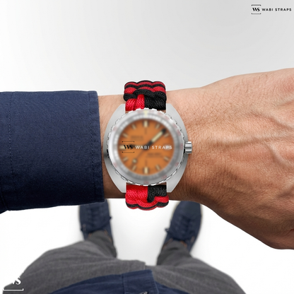 Black/Red Woven Nylon Watch Strap on DOXA Sub 300T 42.5mm Mens Watch - Limited Edition 840.10.351.10-SE10