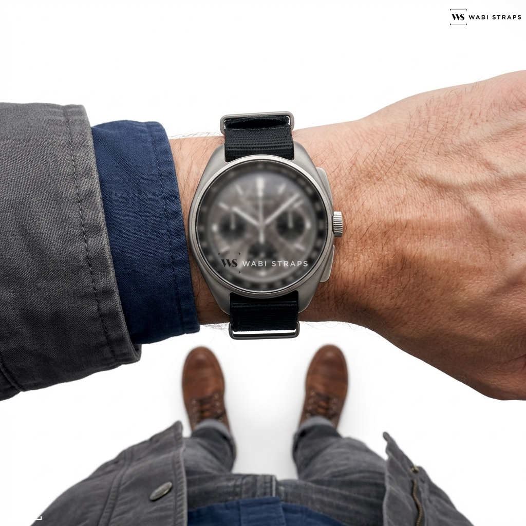 Black Textured Matte Rubber Watch Strap on Bulova Moonwatch Meteorite Dial