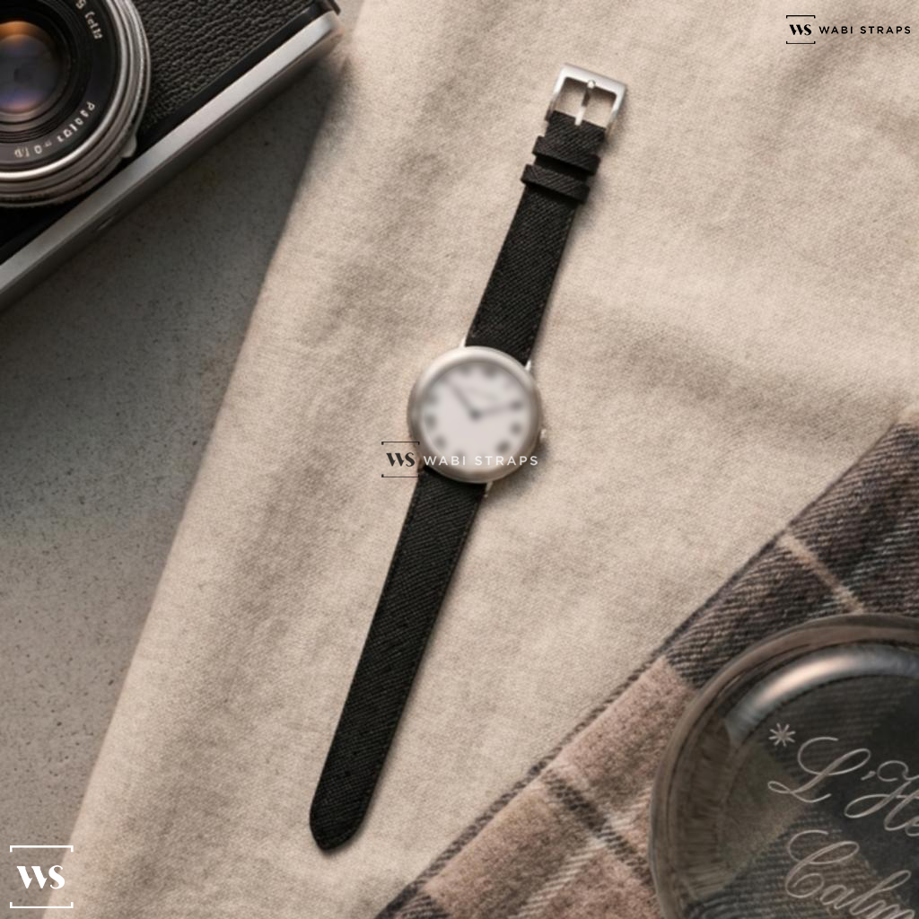 Black Cross Hatch Leather Watch Strap on Ralph Lauren Slim Classique