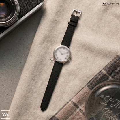 Black Cross Hatch Leather Watch Strap on Ralph Lauren Slim Classique