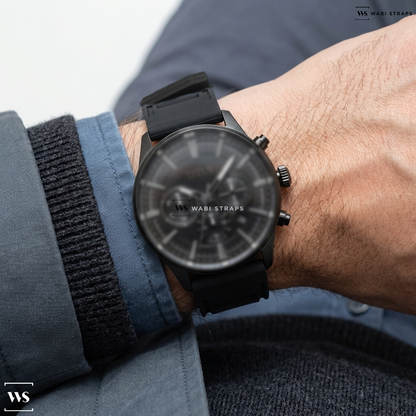 Black Perforated Rubber Watch Strap on SOLVIL ET TITUS SABER W06-03286-007 CHRONOGRAPH QUARTZ MEN WATCH