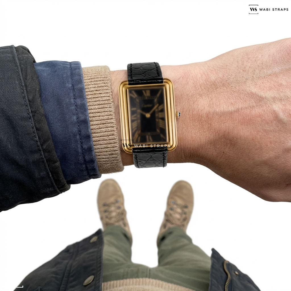 Black Tapered Dress Watch Strap