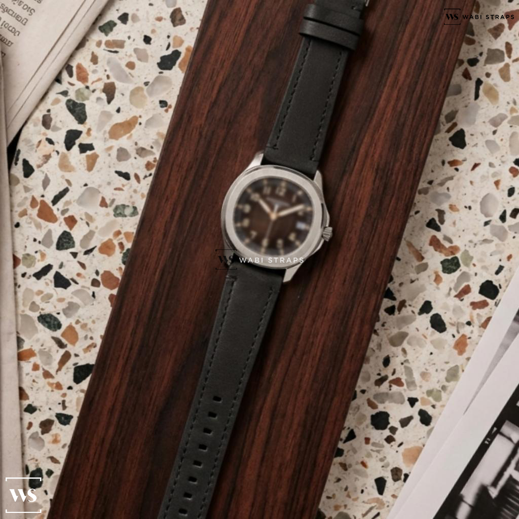Black Matte Leather Watch Strap on Patek Philippe Aquanaut