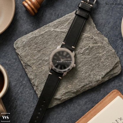 Black Oiled Leather Watch Strap on Bulgari Octo Roma Automatic Black Dial 40MM 103084