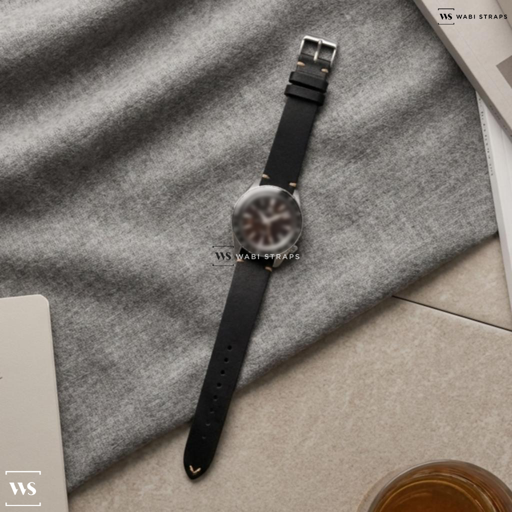 Black Fuzzy Grain Leather Watch Strap on Grand Seiko Spring Drive GMT Sport Collection Limited Edition