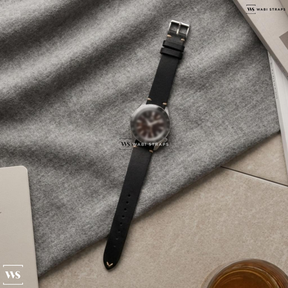 Black Fuzzy Grain Leather Watch Strap on Grand Seiko Spring Drive GMT Sport Collection Limited Edition