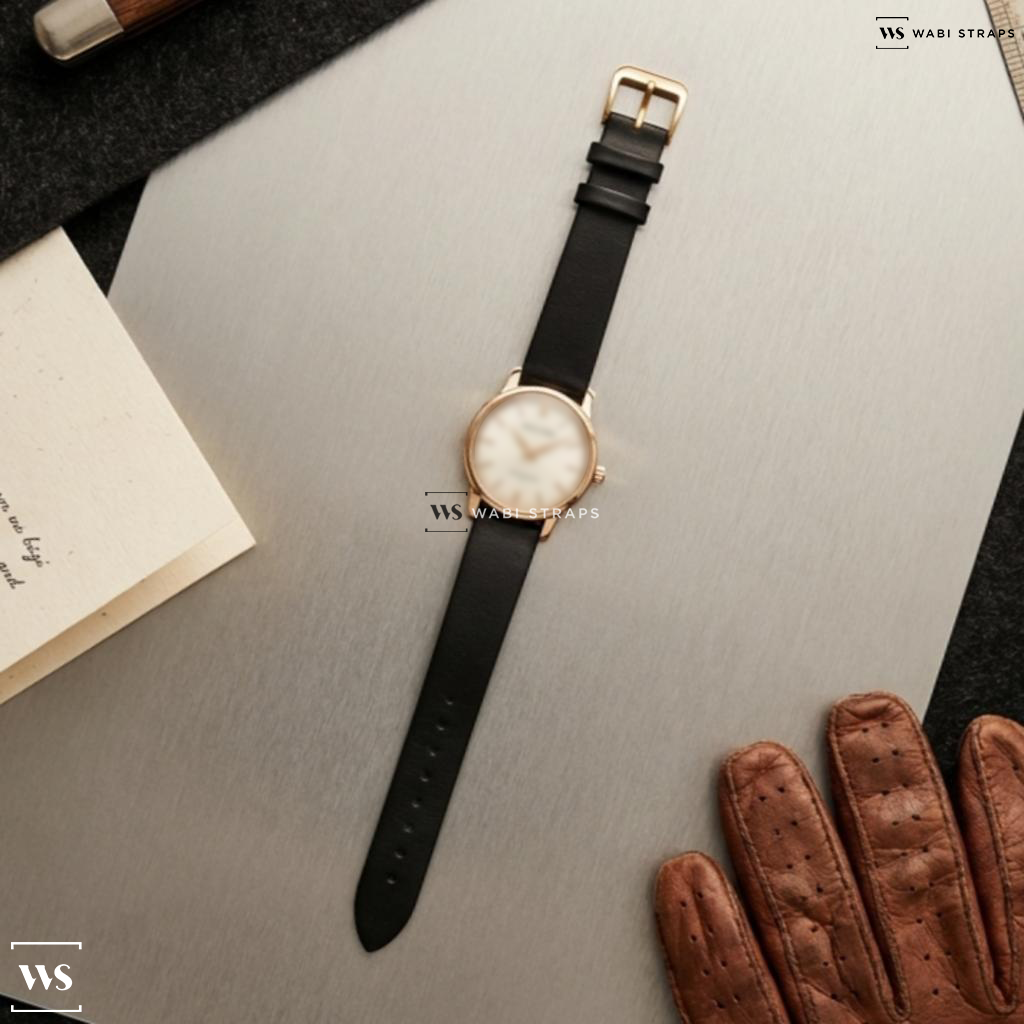 Black Smooth Leather Watch Strap on Grand Seiko Grand Seiko Elegance Collection 140th Anniversary Limited Edition