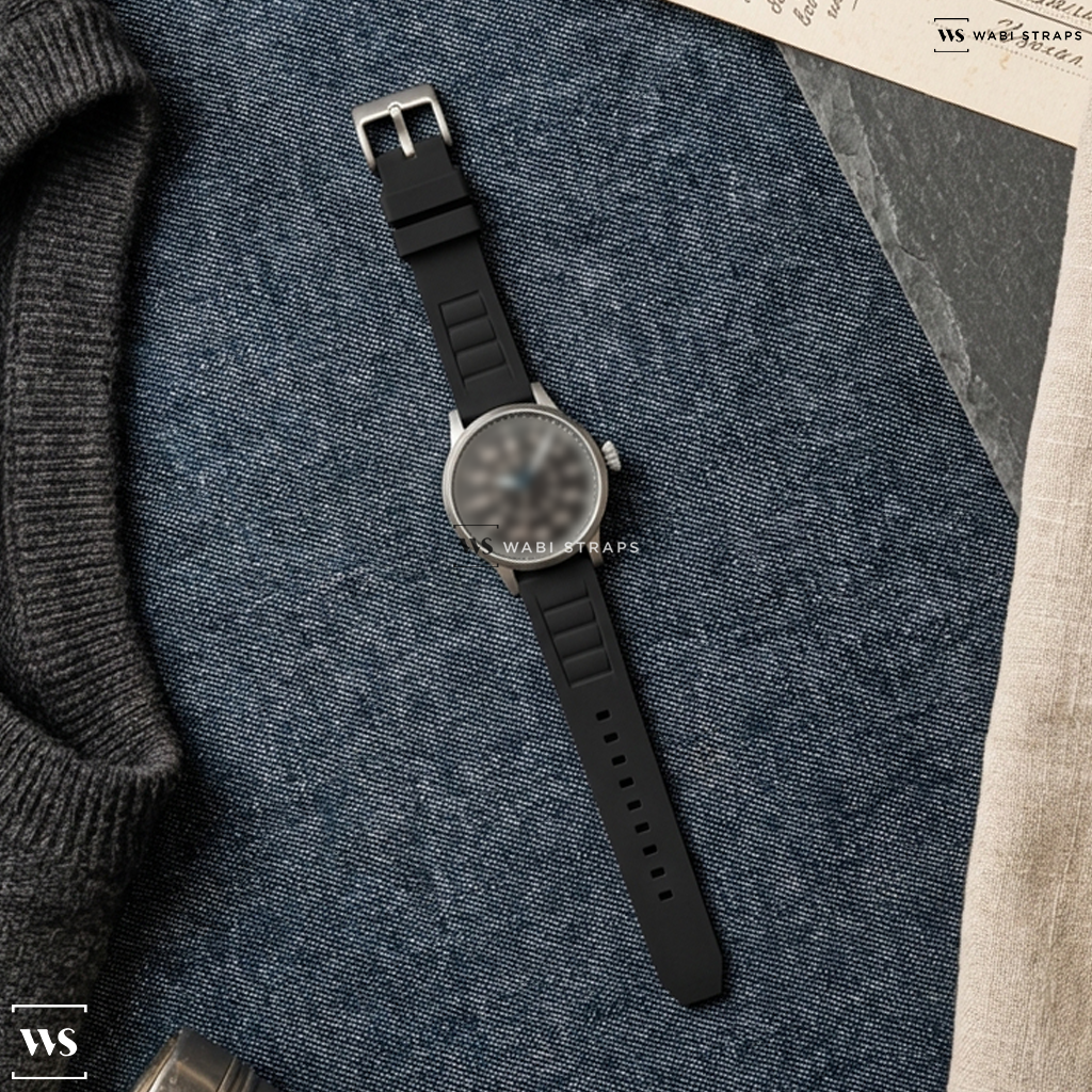 Black Vented Silicone Watch Strap on Laco Pilot Watch Original Kempten