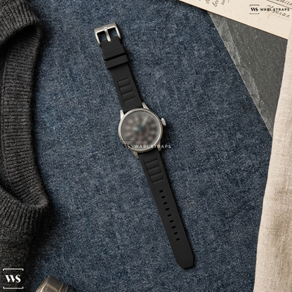 Black Vented Silicone Watch Strap on Laco Pilot Watch Original Kempten