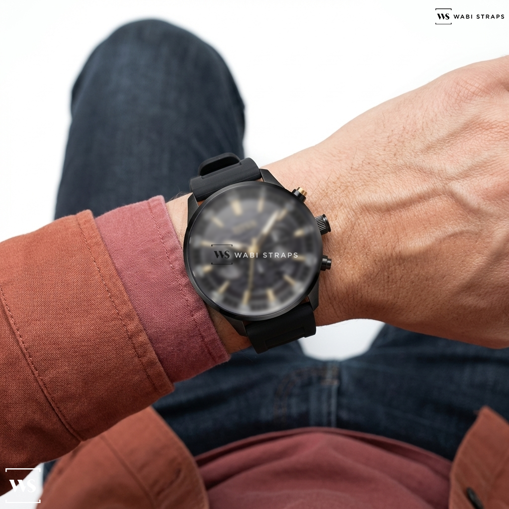 Black Vented Silicone Watch Strap on SOLVIL ET TITUS SABER W06-03082-050 CHRONOGRAPH QUARTZ MEN WATCH