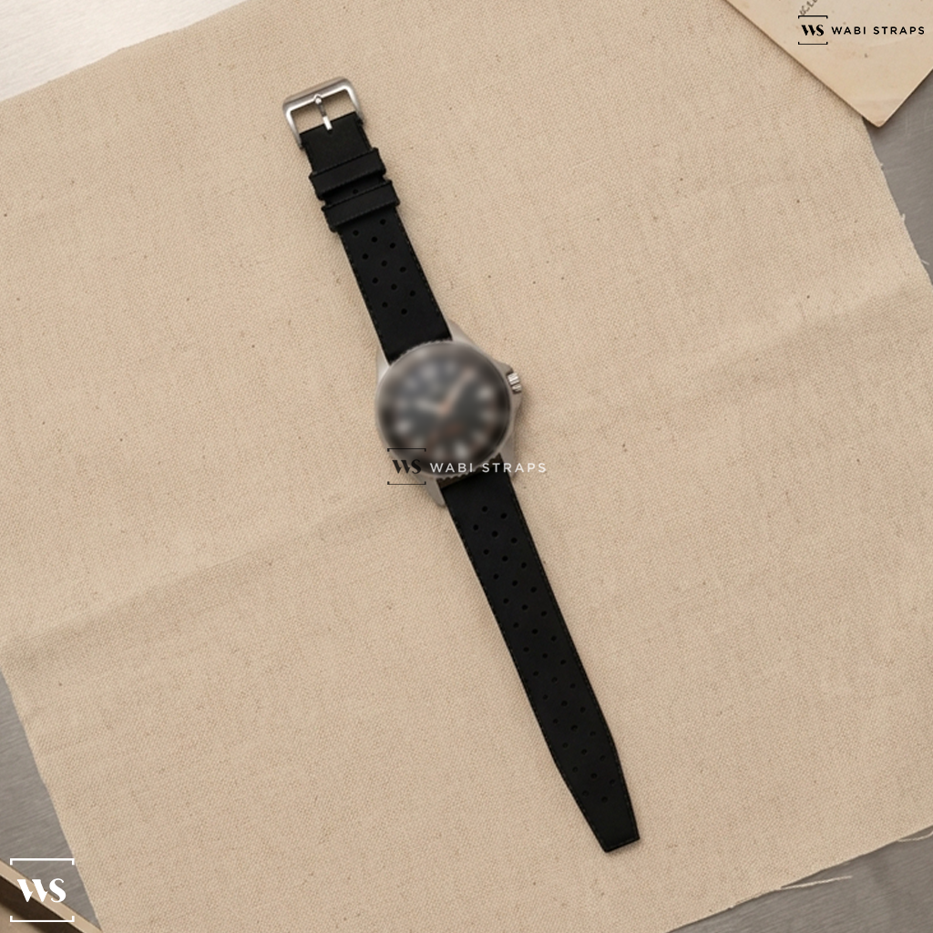 Black Perforated Rubber Watch Strap on Hamilton Khaki Navy Frogman Auto