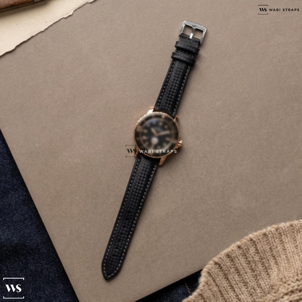 Black/White Carbon Fibre Leather Watch Strap on Blancpain Fifty Fathoms 70th Anniversary Act 3